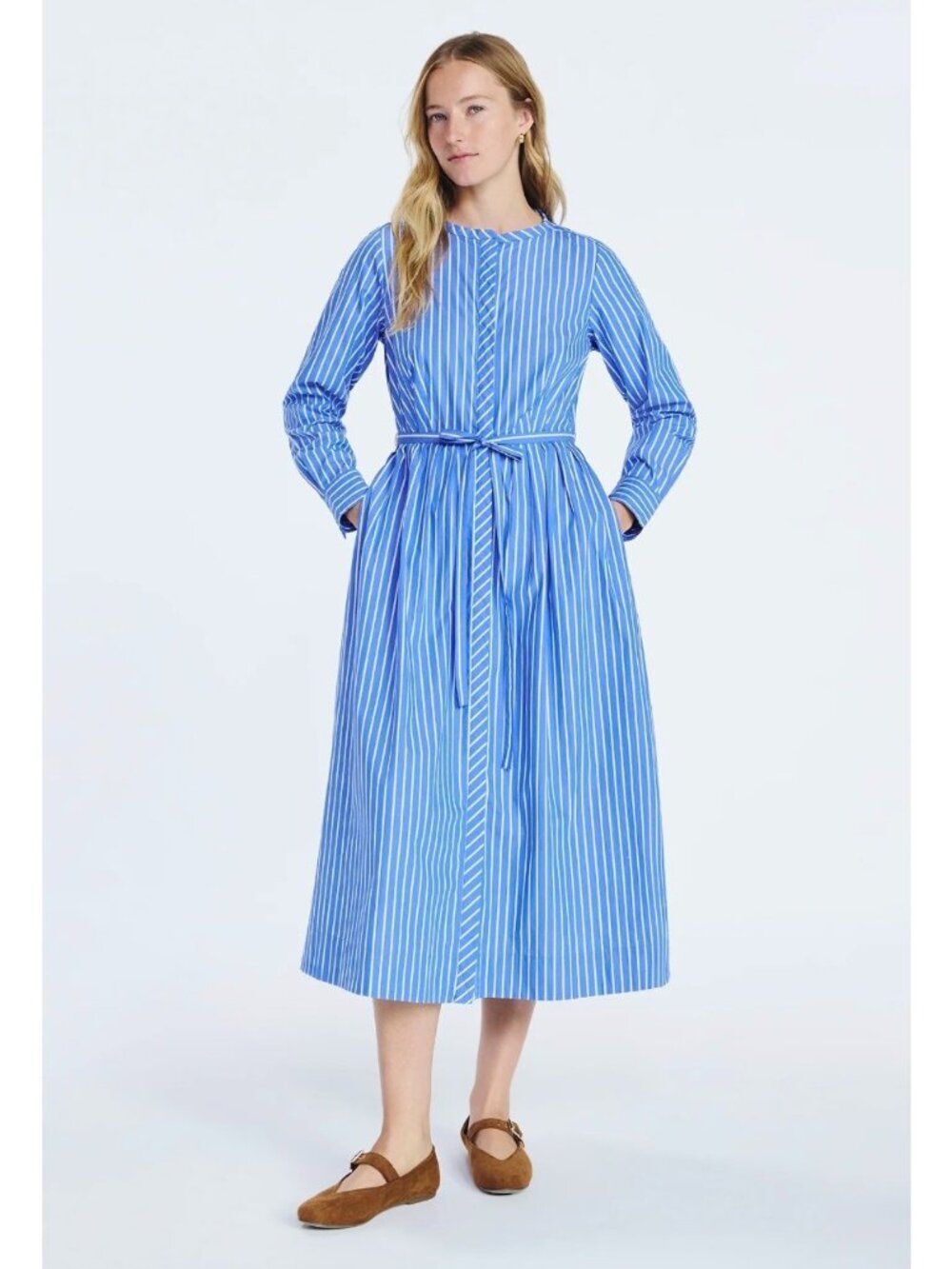 Free Assembly Women’s Pleated Cotton Striped Shirt Dress Size XS 0-2